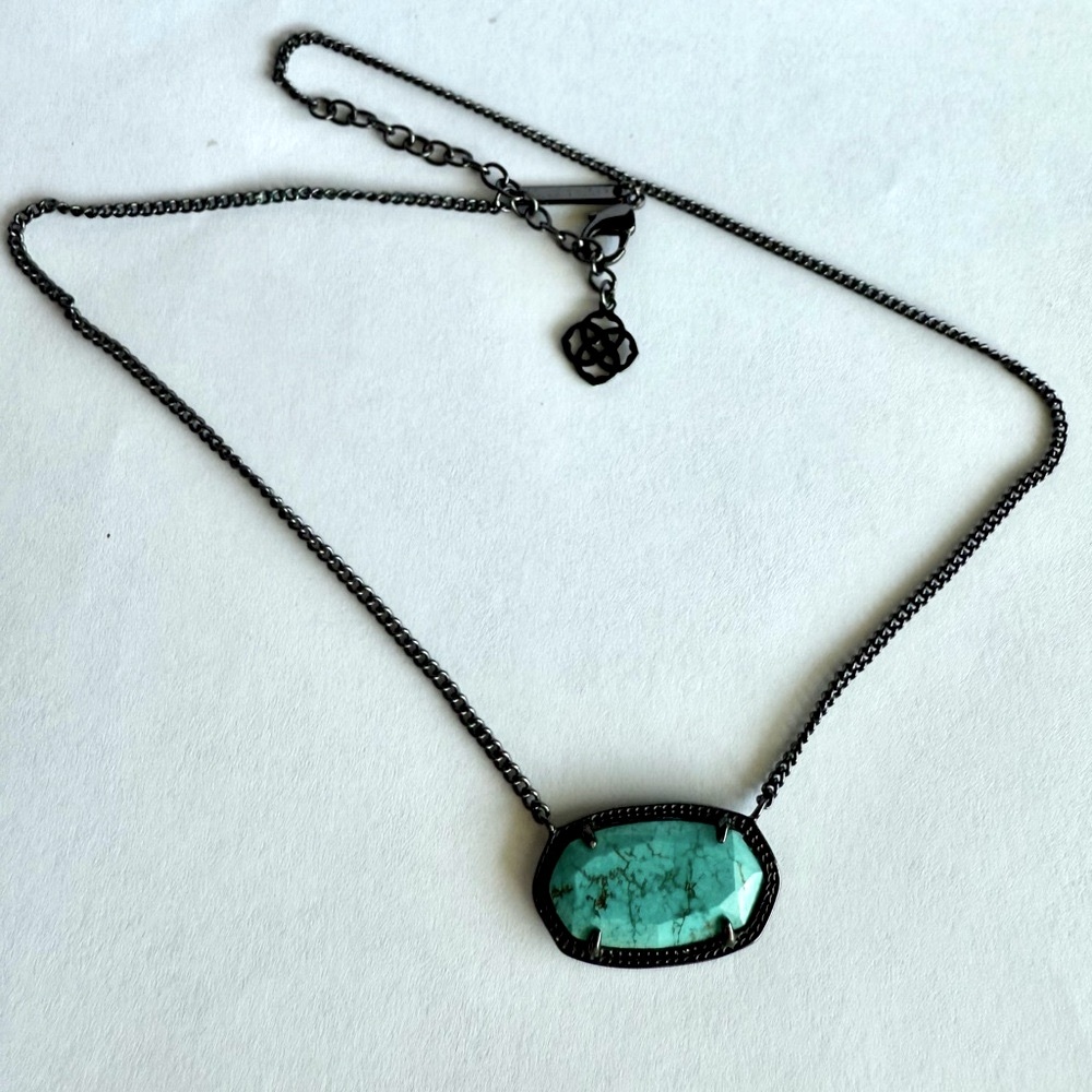 Kendra Scott Elisa Turquoise Kyocera Opal Necklace Gunmetal Tone